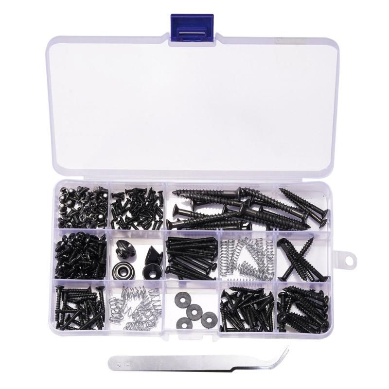 254 Pieces Guitar Screw Kits 9 Types Assortment Set with Springs for Guitar Bridge, Pickguard, Tuner, Switch, Neck Plate
