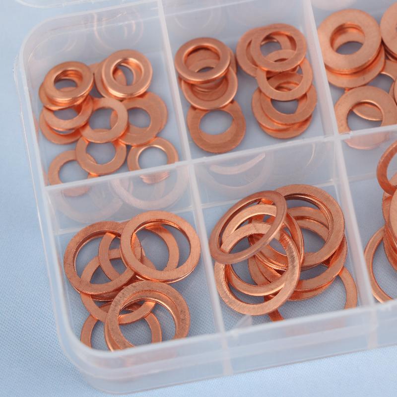 100/200 Stück Kupfer-Unterlegscheiben, Muttern und Schrauben mit Box M4/M5/M6/M8/M10/M12/M14 Dichtungs-Kombinationssatz für Ölablassschrauben
