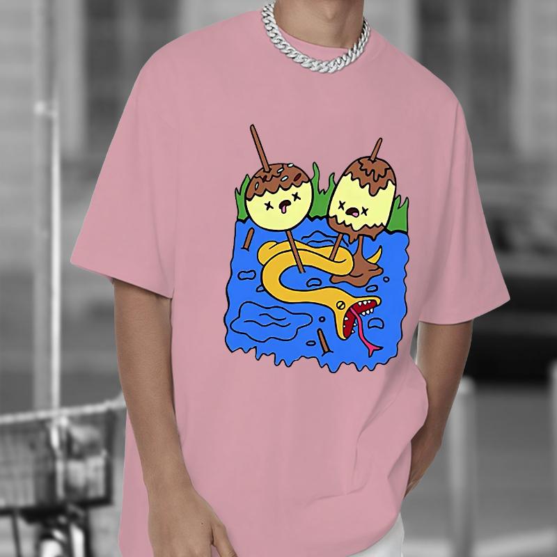 Men's Black T-Shirt, Adventure Time Bubblegum Princess Rock Jack and Finn Print - Casual Street Style Men's Summer T-Shirt