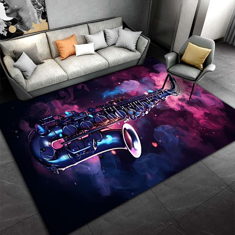 Colorful Saxophone Pattern Carpet with Artistic Galaxy Background Design Suitable for Use As an Anti-slip for Living Room Bedroom Sofas