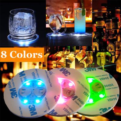 2 STK LED Coaster selvlysende flaske klistremerker Lys 6cm Lamper for Xmas Bar KTV Bryllupsfest Cocktail Drikkekopper Vase Dekor