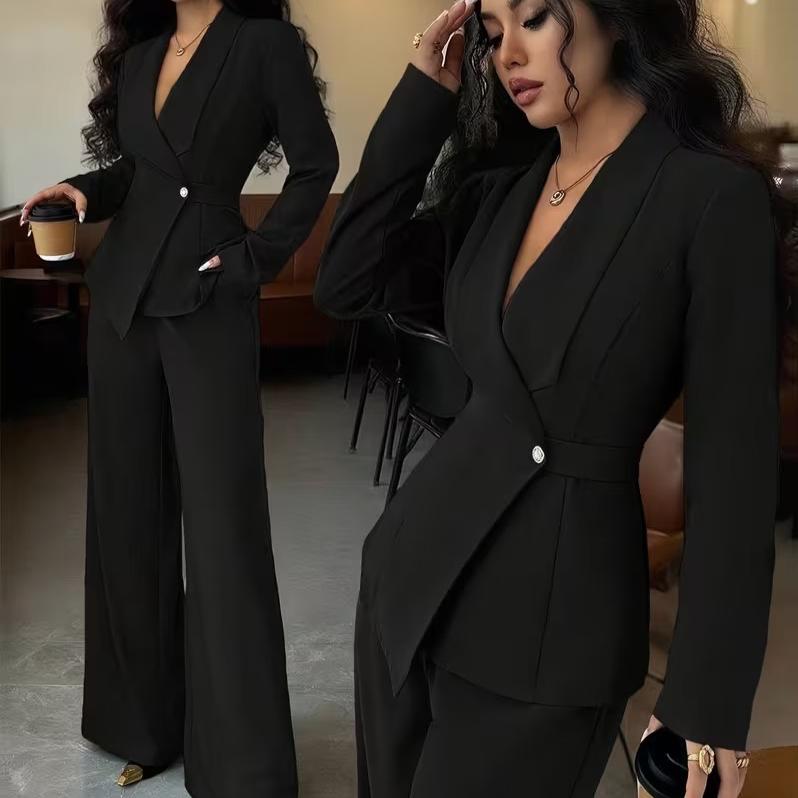 Costume d'automne pour femme, tempérament, mode, blazer à manches longues, pantalon droit, ensemble deux pièces haut et bas