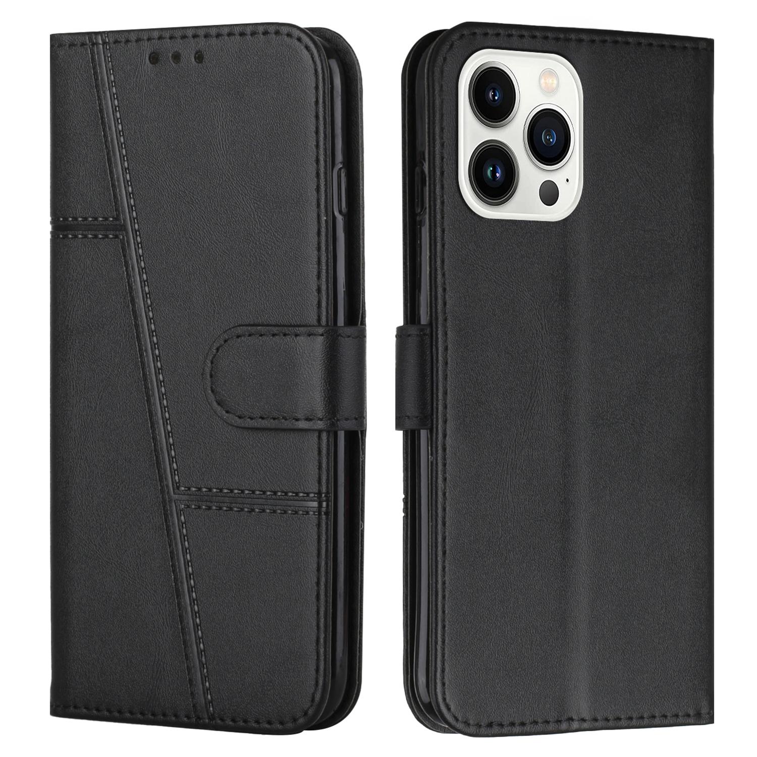 

For iPhone 16 Pro Max Case TPU Interior Protective Leather Wallet Phone Cover Black
