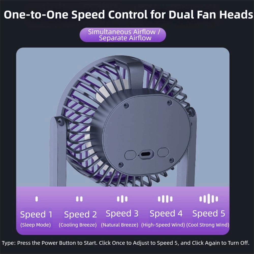 USB Rechargeable Dual-Head Desktop Fan 5 Gear Small Electric Fan Home Living Room
