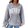 Women's Fashion Loose Hooded Pullover Long Sleeve Plaid Sweatshirt With Drawstring, Drop Shoulder, Pocket, Christmas Print Top