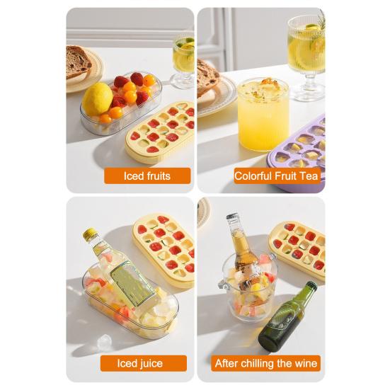 Eiswürfelbecher mit Ein-Knopf-Eiswürfel-Entformung 2-in-1 Eiswürfelform und auslaufsichere Wasserflasche für Eiskaffee Cocktails Säfte