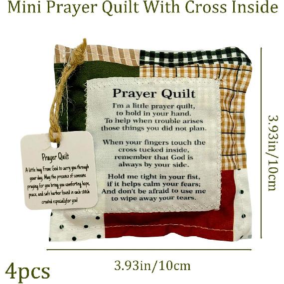 4-Pack Prayer Quilt with Cross ide, Pocket Prayer Quilt, Prayer Quilts, Spiritual Comfort for Daily Prayer, Christian Gifts for Women and Pastors