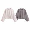 Spring and Autumn Women's Loose Versatile Crew Neck Long Sleeve Pocket Soft Bomber Jacket