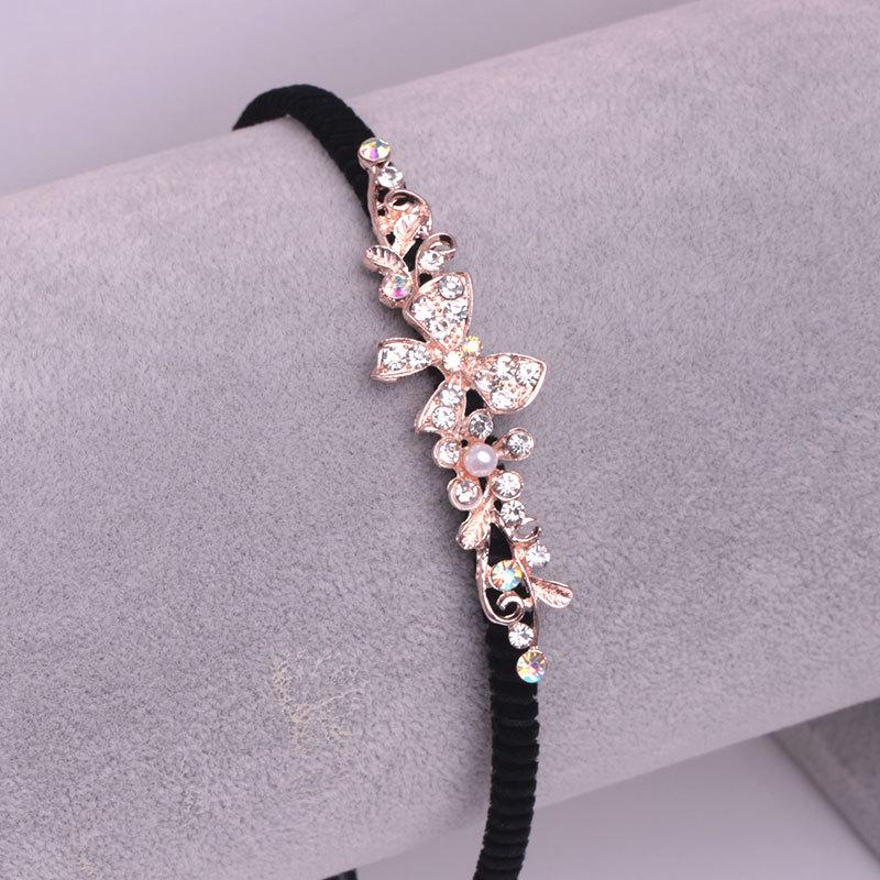 Gold Rhinestone Butterfly Korean Headband & Hairpin Set - Non-Slip Metal Hair Accessories