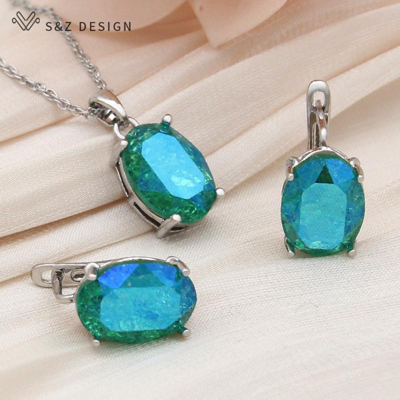 

Модные серьги в форме яйца розового золота с овальными кристаллами, комплекты ювелирных изделий для женщин, праздничное ожерелье с подвеской