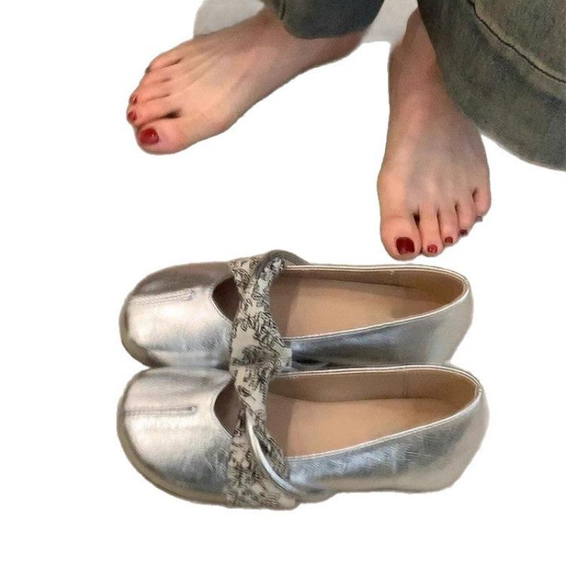 Faux Leather Silver Flat Bottom Inner Height Increase Light Mouth Ballet Single Shoes Women's Versatile Mary Jane Small Leather Shoes