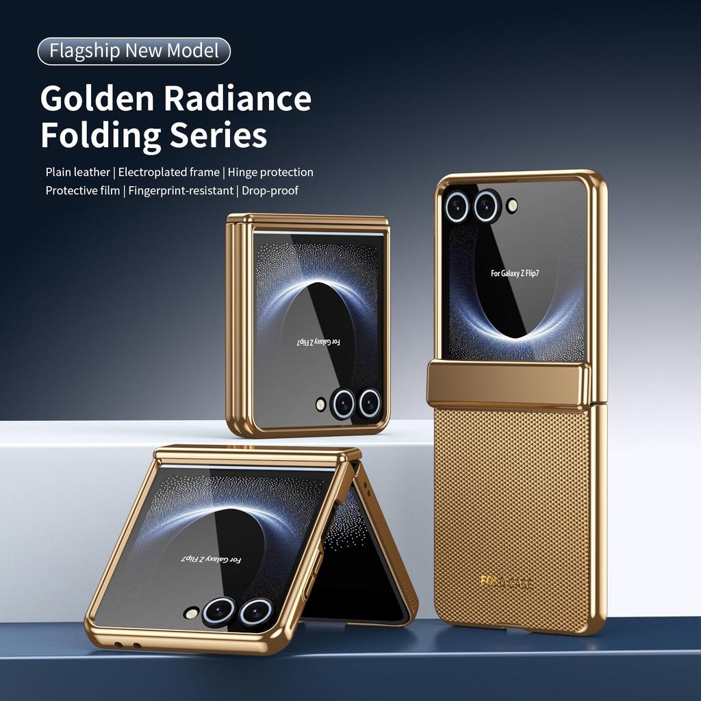 Cross-border Compatible Samsung Z Flip7 Electroplated Diamond Leather Phone Case with Foldable Full Coverage Hinge.