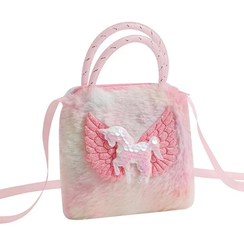Jednorožec kreslená plyšová taška přes rameno pro děti Crossbody taška pro děvčata do školky Přenosná venkovní malá čtvercová taška na mince Peněženka