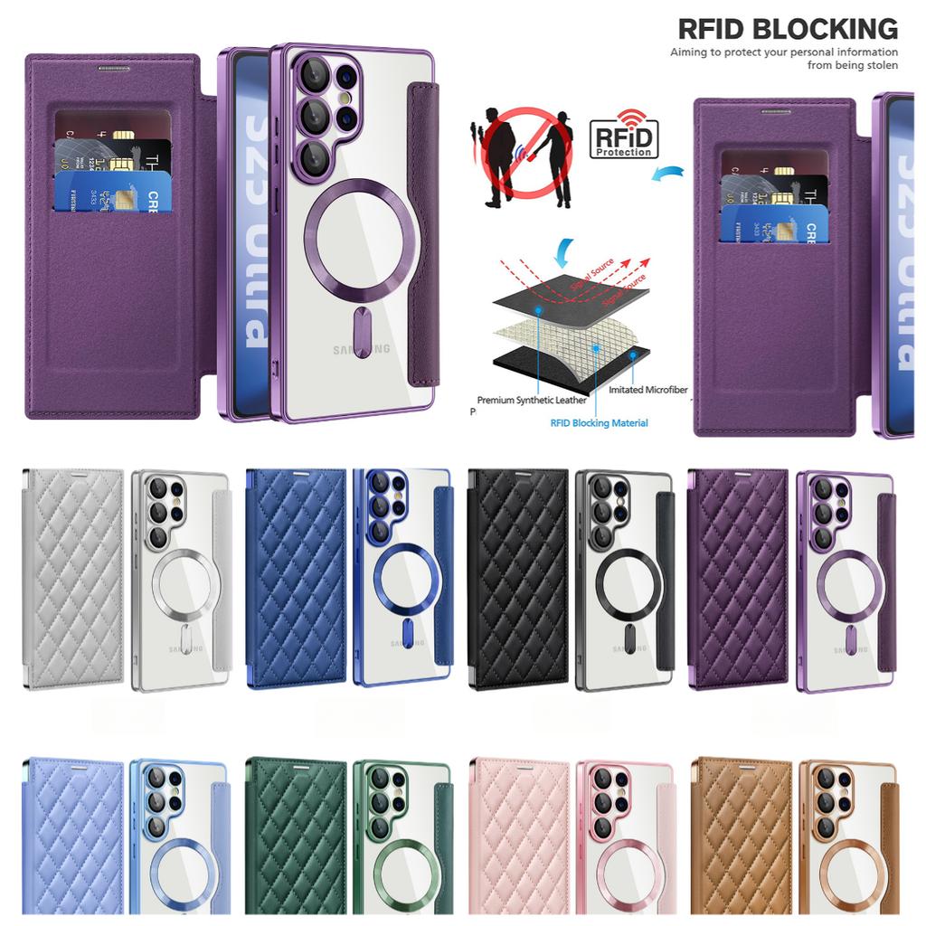 For Samsung Galaxy S22 S23 S24 S25 A16 A15...series.Yadun Small Fragrance Magnetic Leather Case-RFID-Blocking Card Slots & Wireless Charging Supported