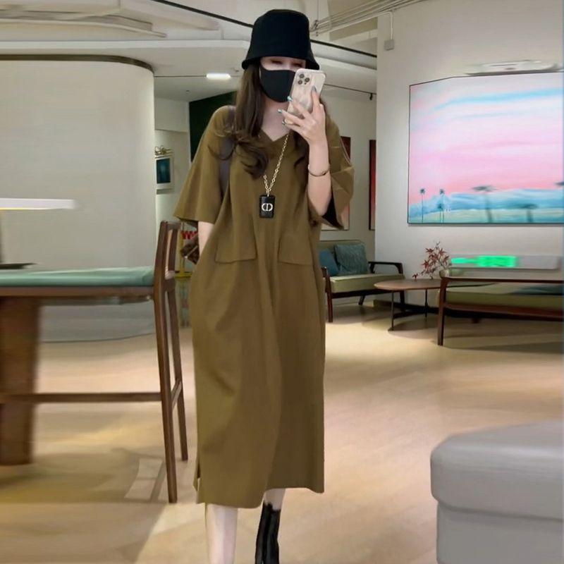 

European Products Women s Clothes Loose Dress Female Summer New Arrival Socialite Elegant Trendy Tummy Hiding Slim Looking T-shirt Long Dress Tide Mustard Yellow (High Quality In Stock) M(95-120)
