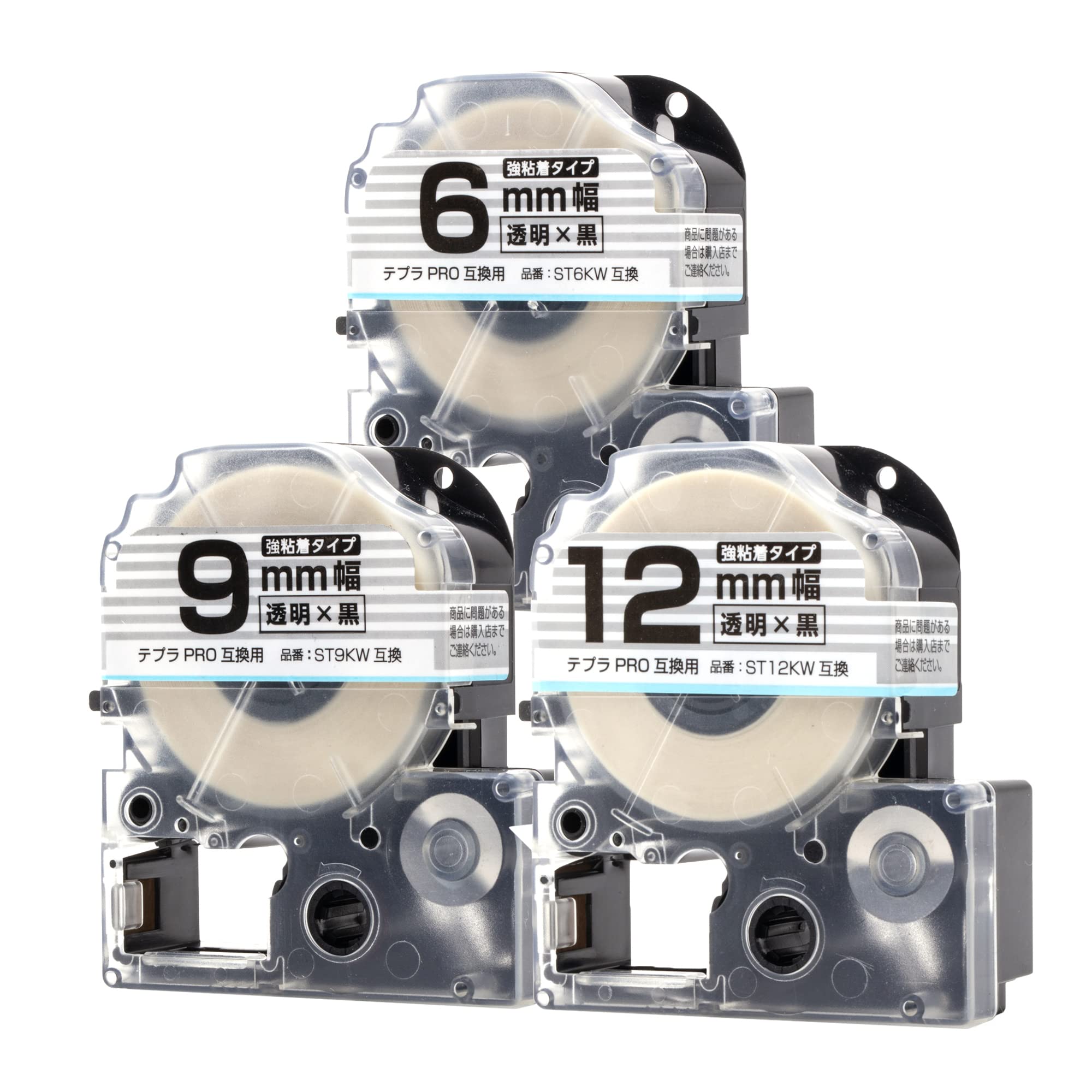 

Compatible with King Jim Tepra PRO STKW Tapes Strong [Ink Chips] - Adhesive, Transparent/Black Text, 6/9/12mm, 3-pack (ST6KW, ST9KW, ST12KW)