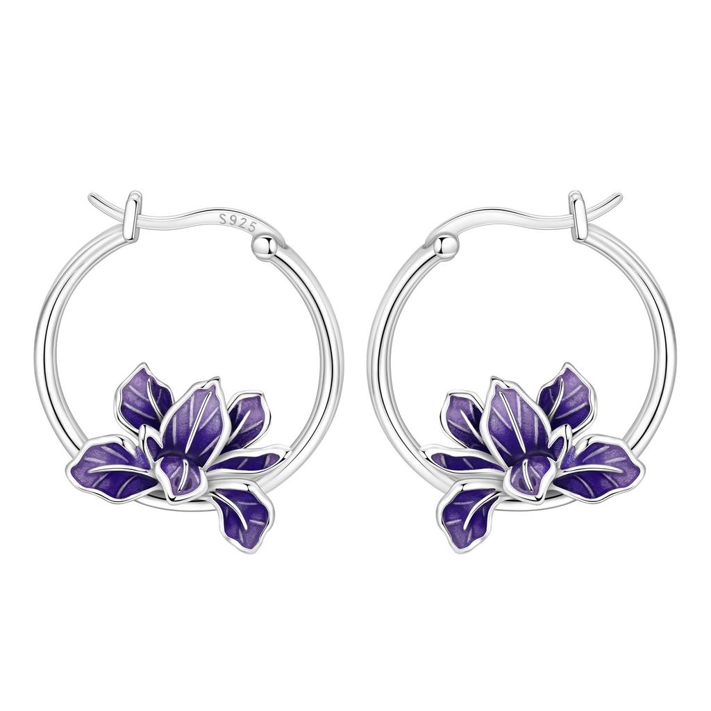 S925 Sterling Silver Purple Flower Series Earrings Hoop Earrings Women Jewelry Original Trendy Anniversary Gifts
