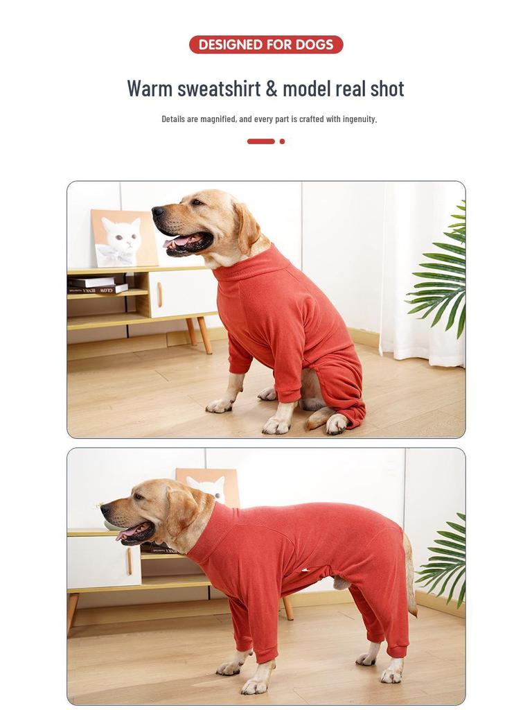 Fleece Warmes Vierbeiniges Hunde-Outfit mit Hohem Kragen für Mittelgroße & Große Rassen