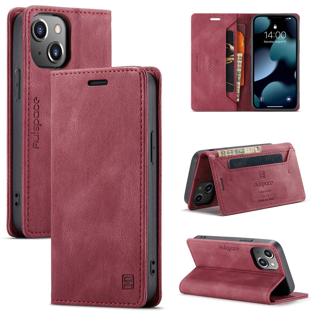 Für iPhone 13 mini Vintage Leder Flip Wallet Hülle mit RFID-blockierendem Kartenschlitz, Mattes Retro Folio Cover für Damen Herren (4 Farben)