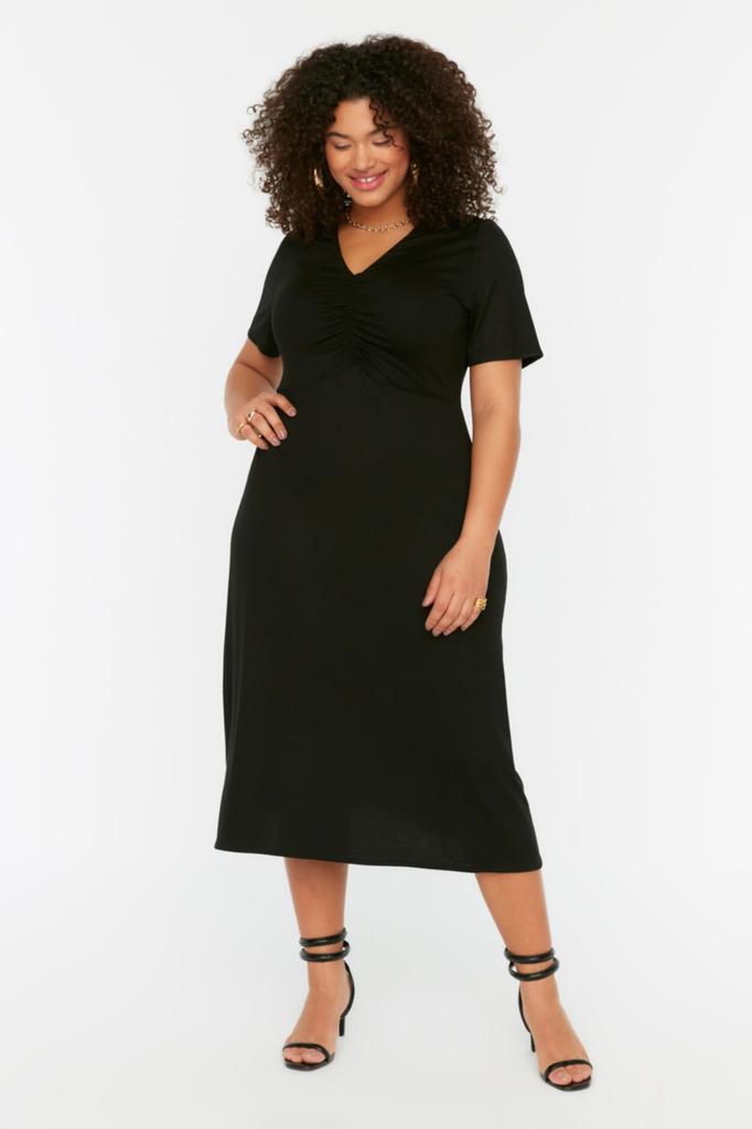 Modisches, lässiges, kurzärmliges Midi-Braun-A-Linien-Webkleid für Damen