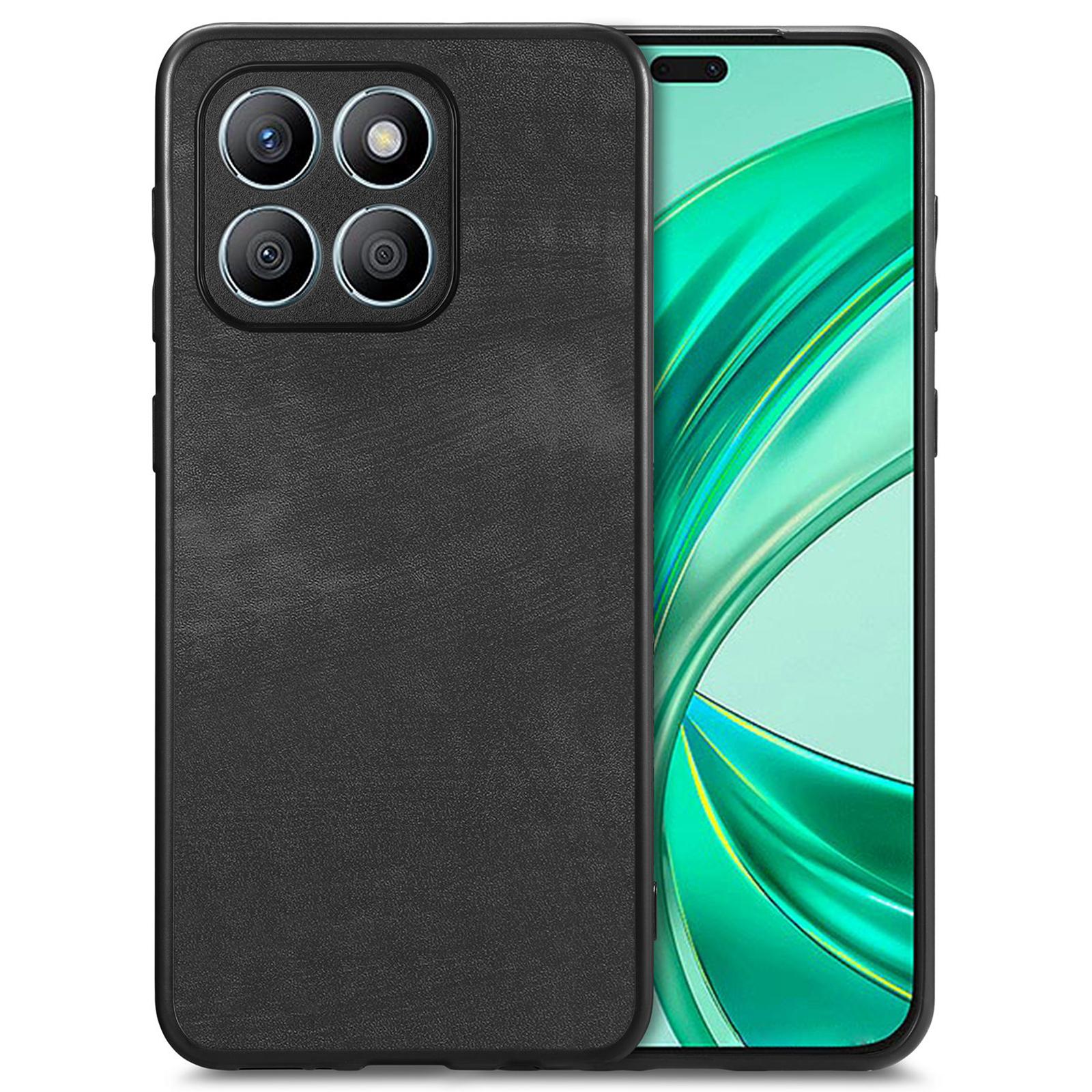 

For Honor X8b 4G Case Retro Slim Fit PU Leather Phone Back Cover Black