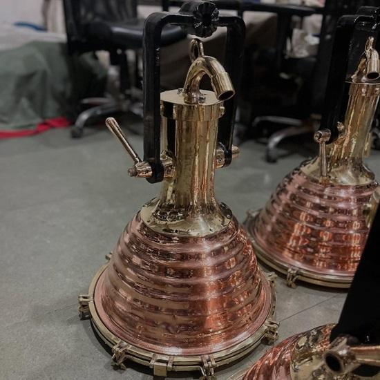 Nautical Copper Brass Pendant Light Large Industrial Marine Ship Lamp, Coastal Ceiling Fixture, Retro Maritime Lighting Set Of 4