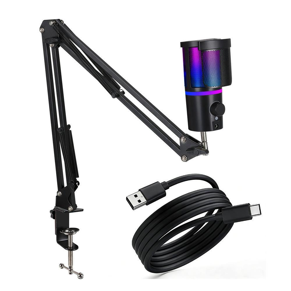 Professional RGB USB Microphone Kit with Boom Arm, Mute Button & Gain Control for Gaming, Streaming, PC, PS5, Mac, Android
