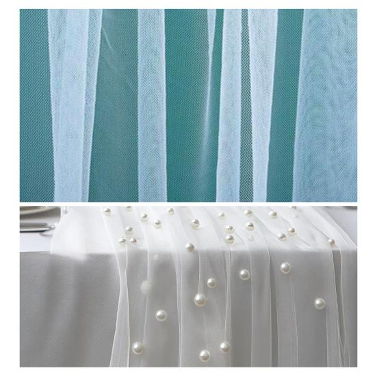 Faux Pearl Gauze Table Runner Boho Sheer Tulle Fabric Table Runner for Wedding Bridal Shower Birthday Party Dining Table Decor