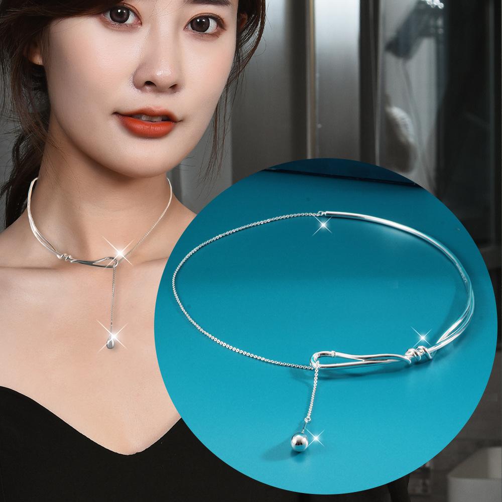 Knotted Water Droplets, A Necklace, Pull Collar, Collarbone Chain, Niche Design, Fashionable And Exquisite, Versatile Silver-Plated Collar.