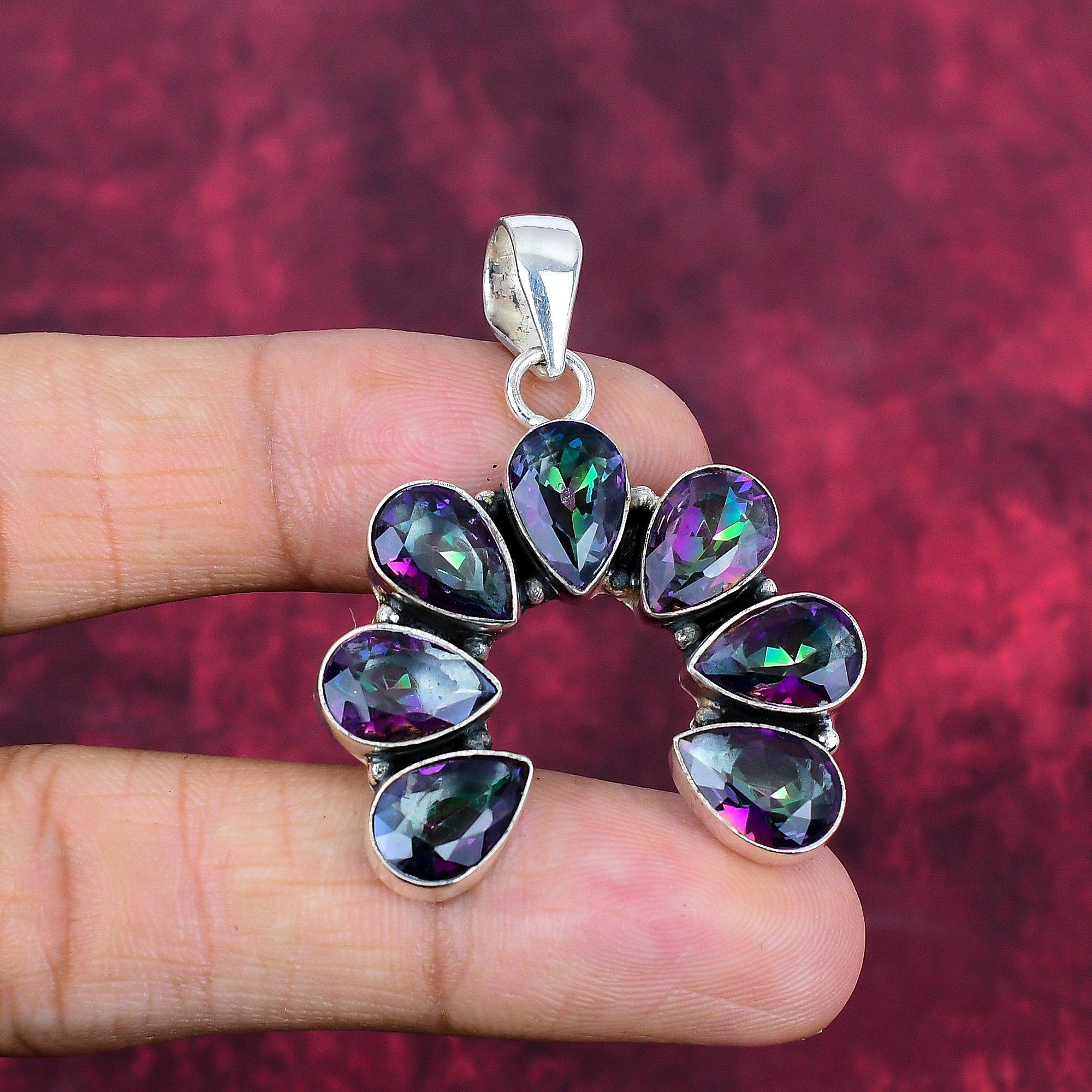 

Подвеска Mystic Topaz из цельного серебра 925 пробы, подвеска из драгоценного камня ручной работы, на День памяти 2933