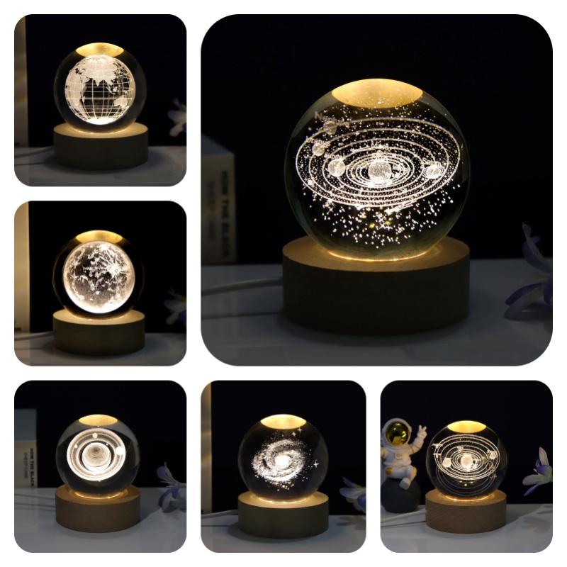 Creative 3d Laser Engraved Galaxy Crystal Ball Bedroom Decor Night Light Modern Minimalistic Style Glass Orb Gift