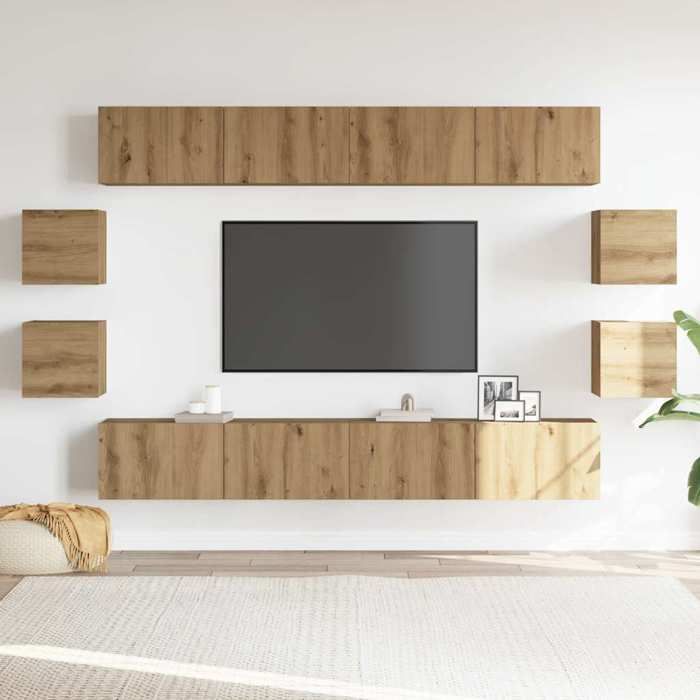 VidaXL Meubles TV muraux 8 pcs chêne artisanal bois d'ingénierie, banc TV, meuble hifi, centre de divertissement, buffet TV, 3328952