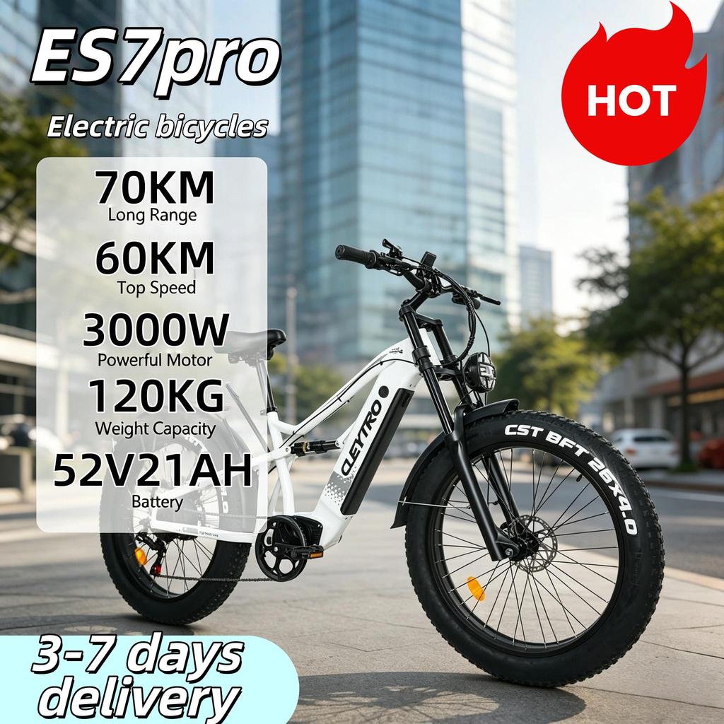 Lansare model nou 2026 bicicletă electrică puternică nouă de 3000W ebike cu o viteză maximă de 60km/h-65km, bicicletă electrică cu roți late cu motor dublu ES7pro