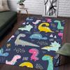 Colorful Dino World Rug for Kids' Bedrooms, Fun Cartoon Dinosaurs Carpet, Educational Play Area Mats Skid Resistant Carpet