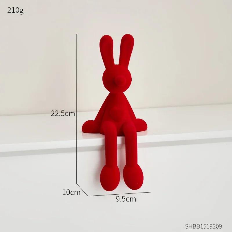 Neue nordische sitzende Kaninchen-Beflockungsfigur mit langem Ohr, TV-Weinschrank, moderne Kunst, Dekoration für Zuhause, Desktop, Veranda, Skulptur, Handwerk