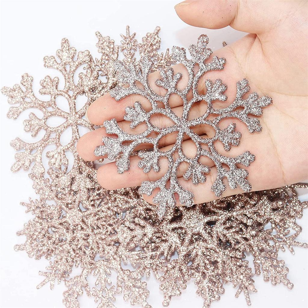 36 Pack Plastic Rose Gold Snowflake Ornaments , Hanging Decorations For Winter Christmas Tree