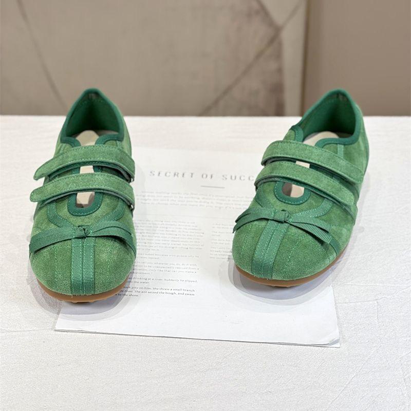 Fashion Flat Single Shoes Summer New Round Head Cow Suede Butterfly Knot Soft Sole Anti-slip Wear-resistant Low-top Shoes