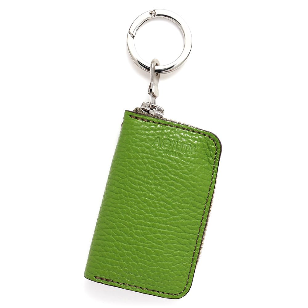 AGILITY affa "Bricquet" Key Case, Remote Control Key, Smart Key, Key Ring, Round Zipper, Mini, Genuine Leather