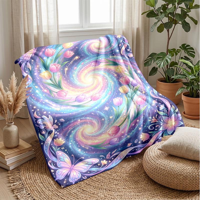 Galaxy Flower Art Theme blanket Lightweight Warm Flannel Blanket Decorative Throw Blanket for Home Decoration