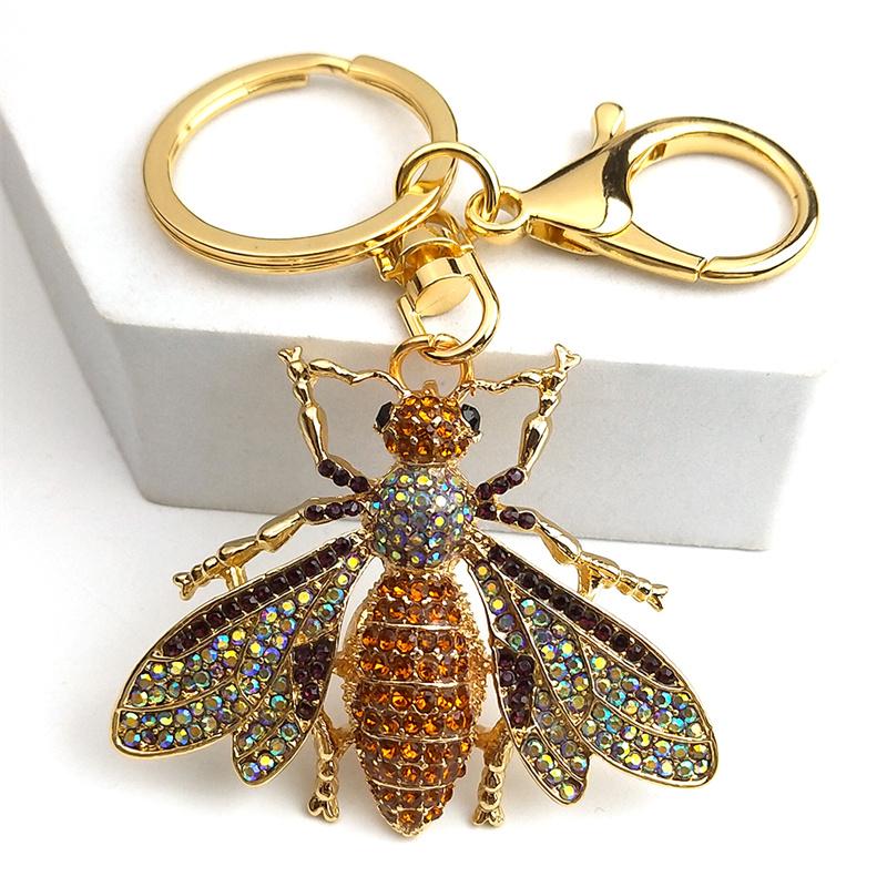 Vintage Crystal Bee Pendant Key Chain Women Alloy Rhinestone Keyring Car Bag Accessories Jewelry Llaveros Para Mujer K9242S04