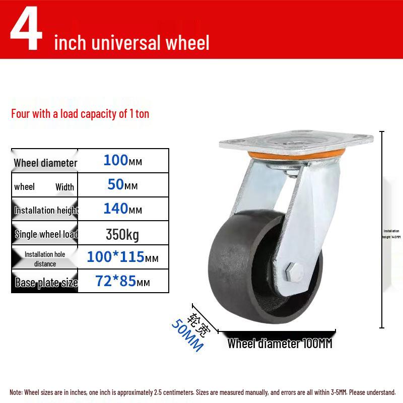Heavy Duty High-Temp Swivel Caster Wheel, 4-8 Inch, Extra Thick Cast Iron, Industrial Load Bearing