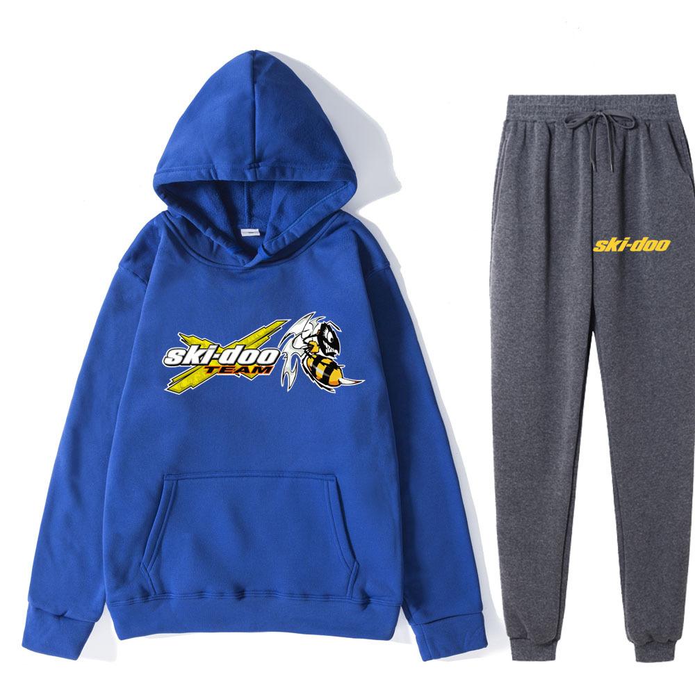 

Autumn Winter Ski-Doo Team Logo Printed Hoodies Sweatpants Set Fashionable Casual Warm Sports Long Sleeved Pants Men s Sport Wear L