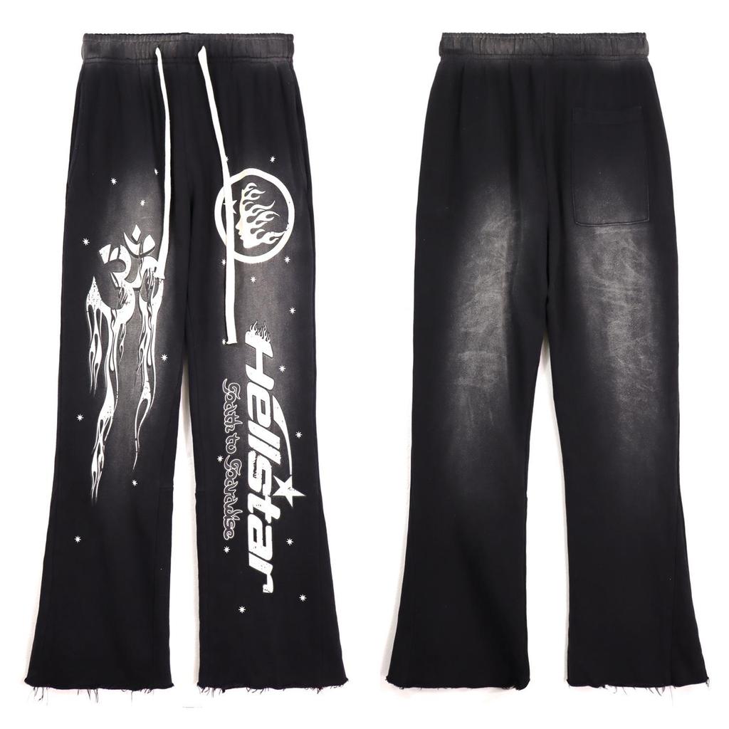 Hellstar Retro Washed Distressed Mud Print Sweatpants & Hoodie Set 