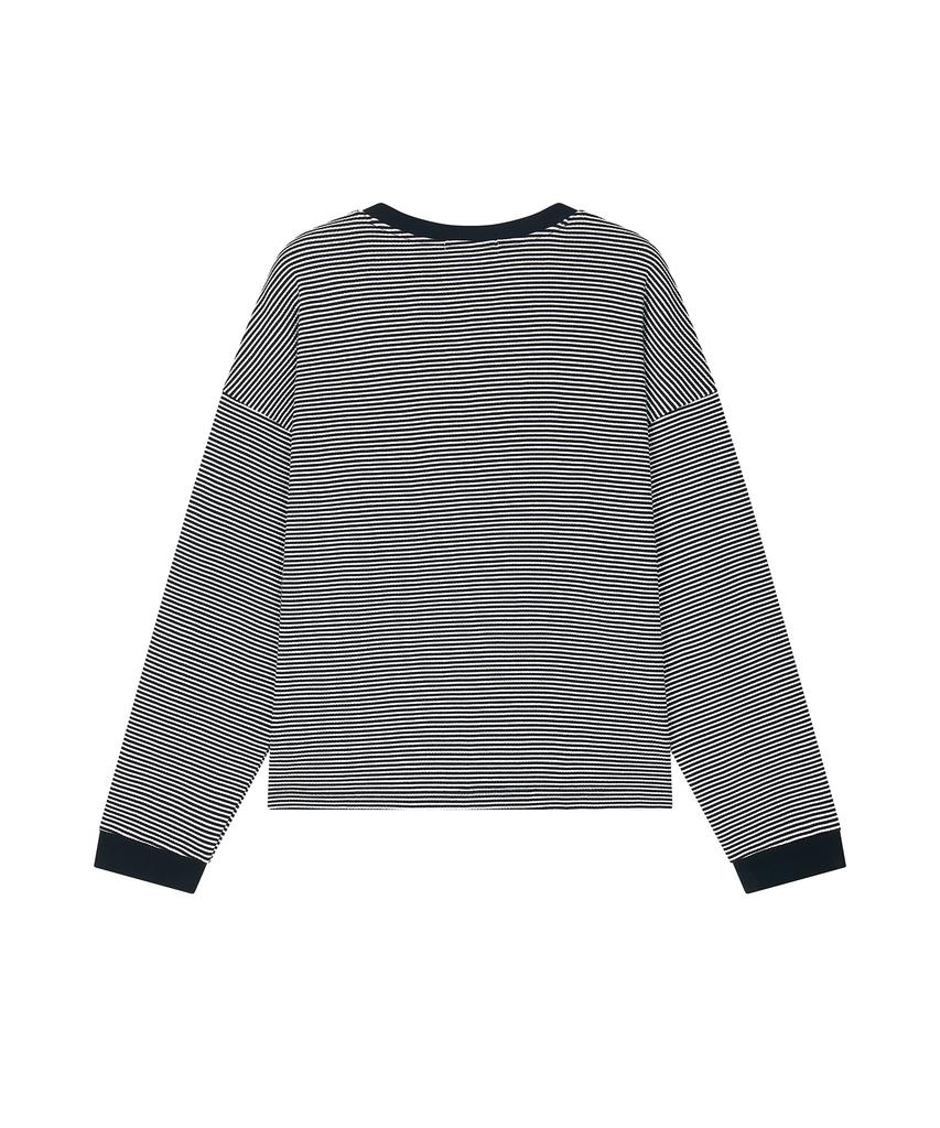 Lollingseutyudio Drop Shoulder Cotton Striped T-Shirt Black