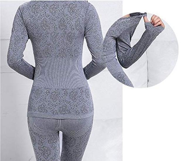 Fashion Warm Innerwear Winter Floral Long Sleeve Top and Round Gray Schicksal. Women's Set, 2-Piece Set, Underwear, Warmth, Print, Colorful, Pants,