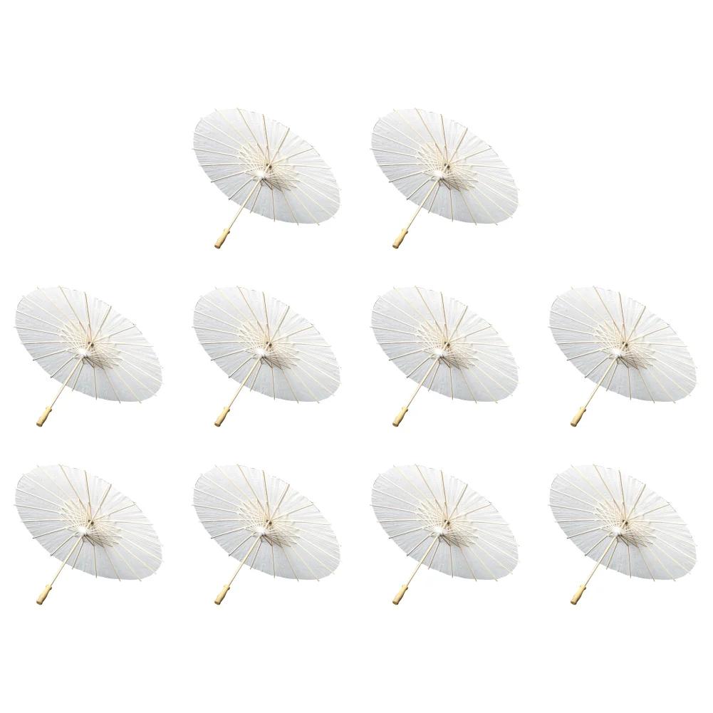 60cm Wedding Paper Umbrellas Chinese Wood Handle White DIY Photography Props for Party Decor Japanese Oiled Paper Umbrella 1-10P