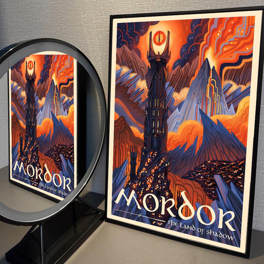 Tolkien Wall Art Vintage Landscape Self-adhesive Art Poster Whitepaper Sticker DIY Room Bar Cafe Wall Decor