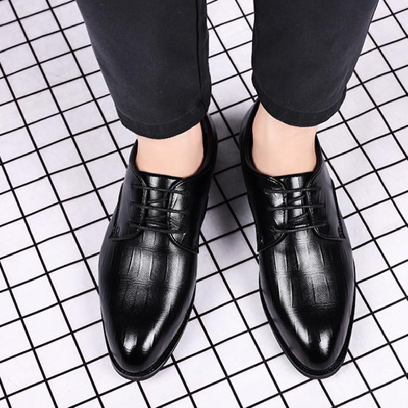 FashionMen Fashion shoes slip on round Toes Leather Dress Shoes Men Business Lace Up oxfords Leather Dress Shoes big size 48