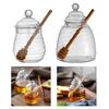 Glass Kitchen Gadgets Honey Holder with Dipper And Lid Clear Container Dispenser