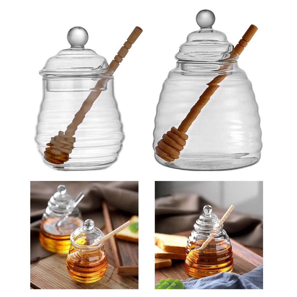 Glass Kitchen Gadgets Honey Holder with Dipper And Lid Clear Container Dispenser